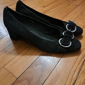 Vaneli Black Heels with Silver Buckles